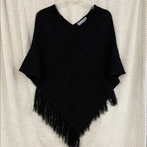 Modern Soul V-Neck Fringed Knit Cape Size 1X